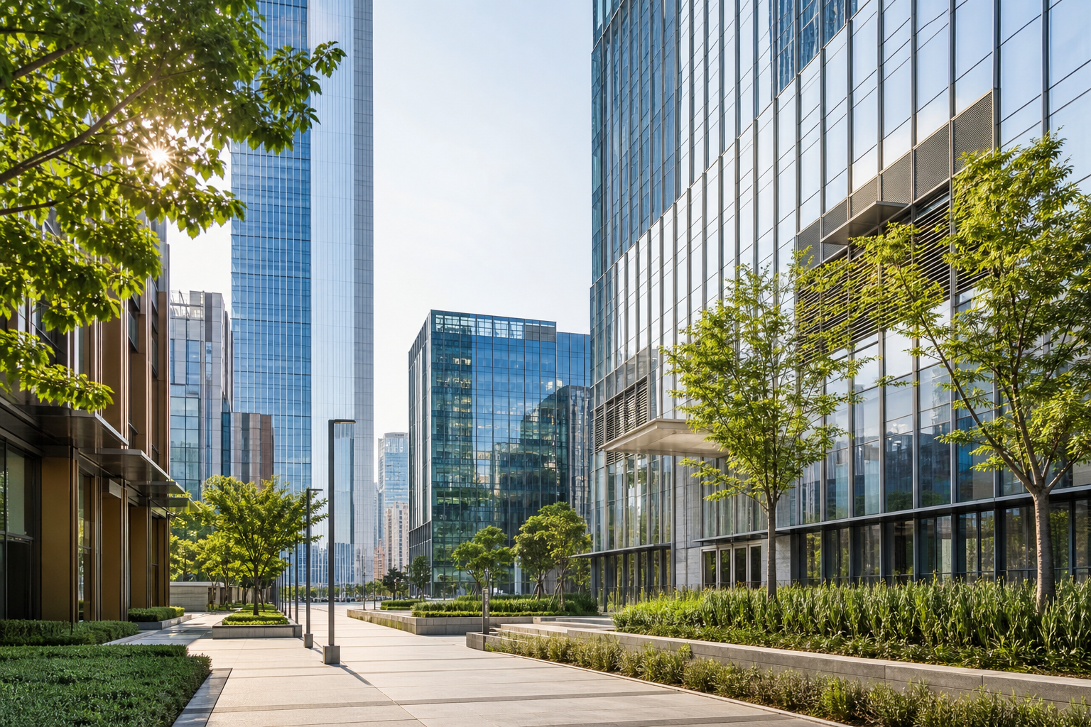 Business district skyline representing diverse industries